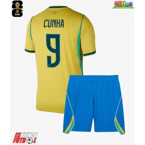 Brasil Matheus Cunha #9 Primera Equipación Niños Mundial 2026 Manga Corta (+ Pantalones cortos)
